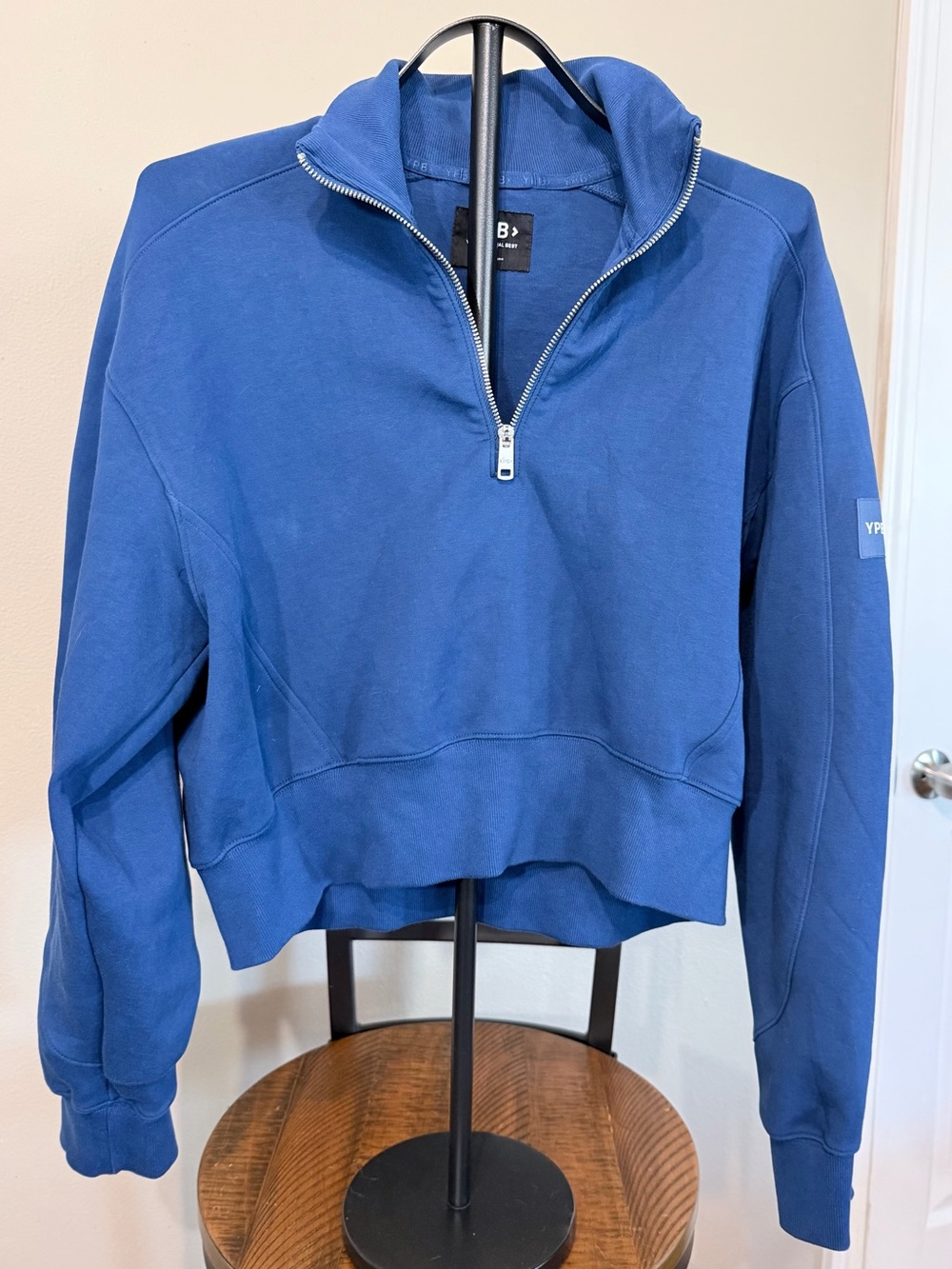 YPB Your Personal Best 1/4 Zip Mock Neck Fleece Blue M Preppy Crop sweatshirt